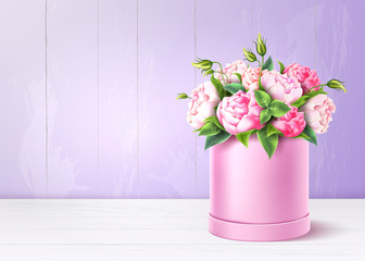 Vector rose flower box valentines day realistic