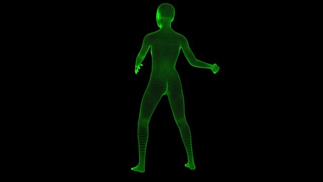 4K Futuristic Wireframe Android AI Woman Playing Tennis Seamless Loop