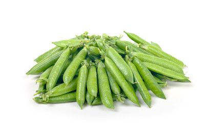 green peas in pods on a white background