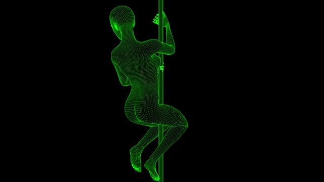 4K Futuristic Wireframe Android AI Woman Poledancer Seamless Loop