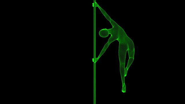 4K Futuristic Wireframe Android AI Woman Poledancer Seamless Loop