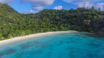 Beautiful beach of Seychelles, aerial view