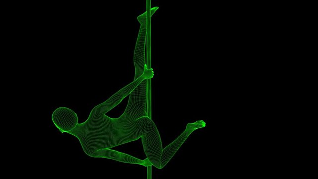 4K Futuristic Wireframe Android AI Woman Poledancer Seamless Loop