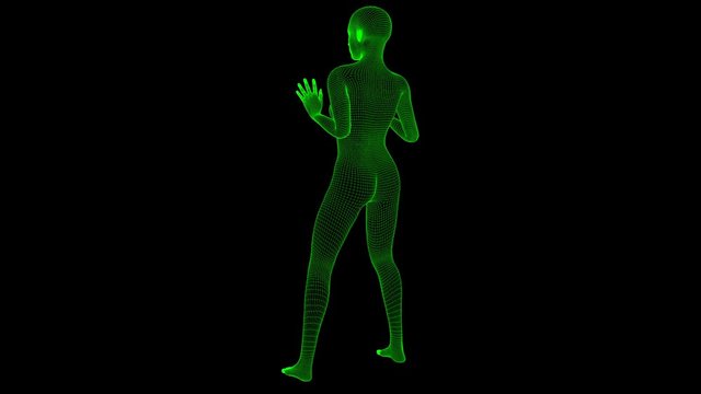 4K Futuristic Wireframe Android AI Woman Rejecting Seamless Loop
