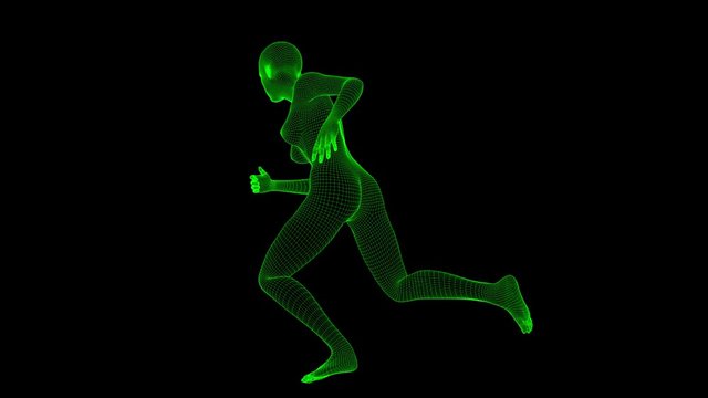 4K Futuristic Wireframe Android AI Woman Running Seamless Loop