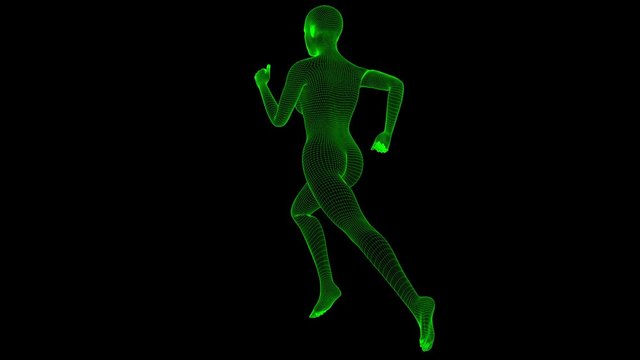 4K Futuristic Wireframe Android AI Woman Running Seamless Loop
