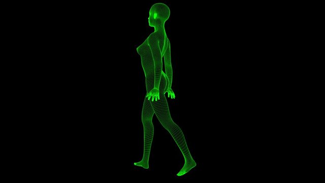 4K Futuristic Wireframe Android AI Woman Sexy Standing Seamless Loop