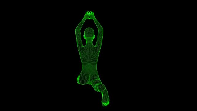 4K Futuristic Wireframe Android AI Woman Split Seamless Loop