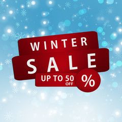 Winter Sale Red Tags On Blue Background