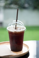 Close up ice long black coffee