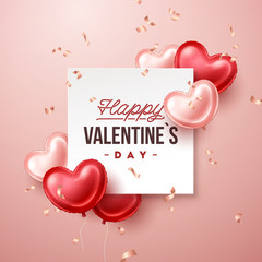 Valentines Day banner with heart shaped balloons. Holiday vector illustration banner