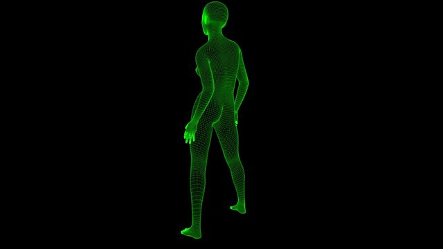 4K Futuristic Wireframe Android AI Woman Standing Confident Seamless Loop