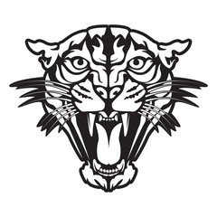 Leopard angry face tattoo. Vector illustration of jaguar head. Cougar print.