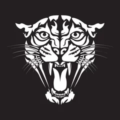 Foto op Plexiglas Leopard angry face tattoo. Vector illustration of jaguar head. Cougar print. © LIORIKI