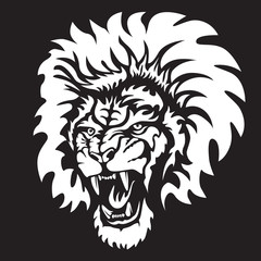 Lion angry face tattoo. Vector illustration of lion head. Safari print.
