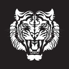 Tiger angry face tattoo. Vector illustration of big cat head. Tiger print.