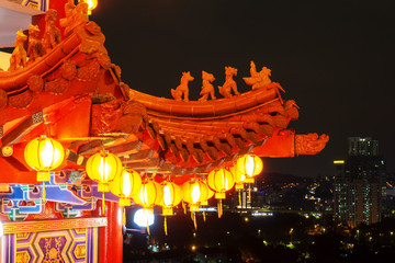 Fototapeta premium Chinese New Year lanterns decoration in Thean Hou, Buddhist temple landmark in Kuala Lumpur Malaysia