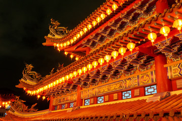 Fototapeta na wymiar Chinese New Year lanterns decoration in Thean Hou, Buddhist temple landmark in Kuala Lumpur Malaysia