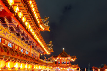Chinese New Year lanterns decoration in Thean Hou, Buddhist temple landmark in Kuala Lumpur Malaysia