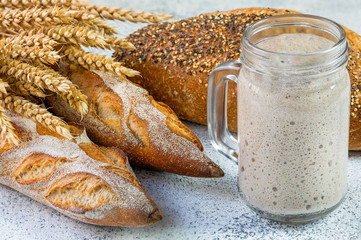 The leaven for bread is active. Starter.sourdough. Bread without yeast. The concept of a healthy diet