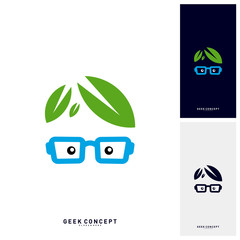 Social Geek with Leaf Logo Concept Vector. Nature Geek Logo Template - Vector