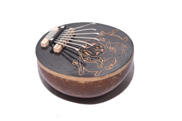 Musical instrument Kalimba. Close-up. Isolated on white background. Tsantsa, Sanza, Mbira, Mbila, Ndimba, Lukembu, Lala, Malimba, Carimba, Ndandi, Izhari, Mganga, Selimba.