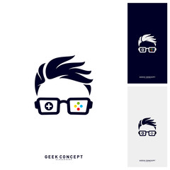 Geek Games Leaf Logo Concept Vector. Game Geek Logo Template - Vector - obrazy, fototapety, plakaty