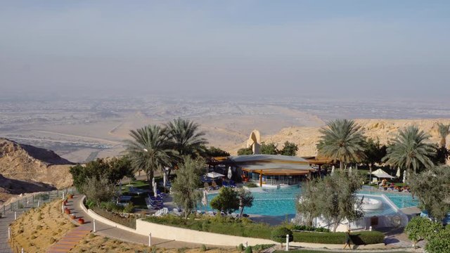 Hotel high in the mountains. View of the beautiful desert mountains