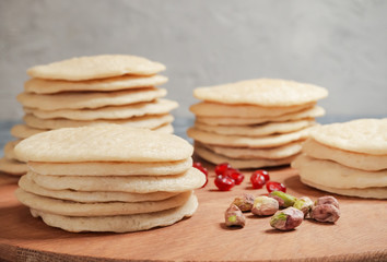 Baghrir Moroccan pancakes. Round pancakes made of wheat flour.