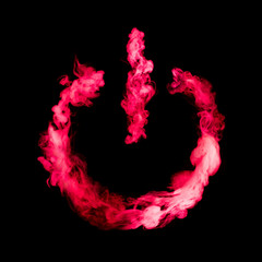 off sign button from red colorful smoke isolated on black background
