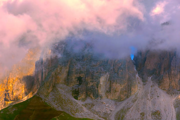 Dolomites mountains with cloudy sky