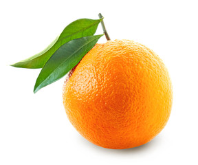 Fresh Orange with green leaves isolated on white background
