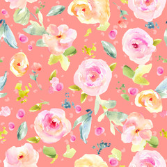 Obraz na płótnie Canvas Seamless, Repeating Flower Background Wallpaper Pattern. Modern Painted Floral Background