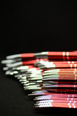 Ballpoint pens. Metal pens collection. Ball pens isolated on white background