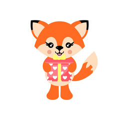cartoon cute fox with valentines present 