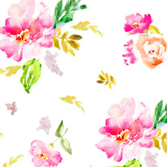 Seamless, Repeating Watercolor Flower Pattern Background