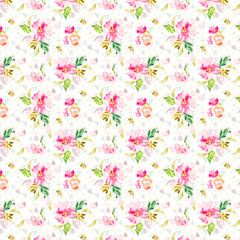 Fototapeta na wymiar Seamless, Repeating Watercolor Flower Pattern Background