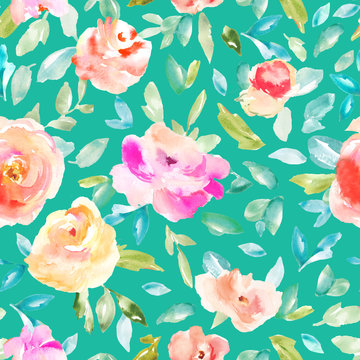 Seamless, Modern Watercolor Flower Background Pattern for Fashion and Textile Design