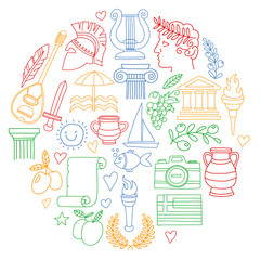 Travel to Greece. Vector set with doodle style icons