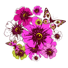 beautiful pink butterflies, isolated  on a white