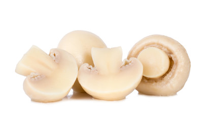 group of tasty Pickled marinated mushrooms champignon isolated on white background