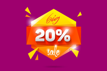 20% Sale badge banner template design. Special offer vector illustration. Black friday sale logo.