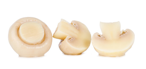 group of tasty Pickled marinated mushrooms champignon isolated on white background