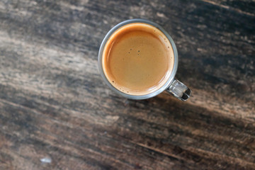 hot coffee on table wood