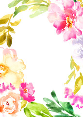 Blank Watercolor Flower Frame Background. Floral Frame Background with Watercolor Flower Border