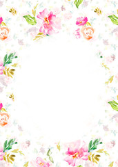 Blank Watercolor Flower Frame Background. Floral Frame Background with Watercolor Flower Border
