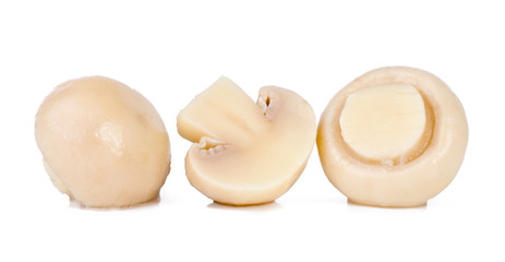 group of tasty Pickled marinated mushrooms champignon isolated on white background
