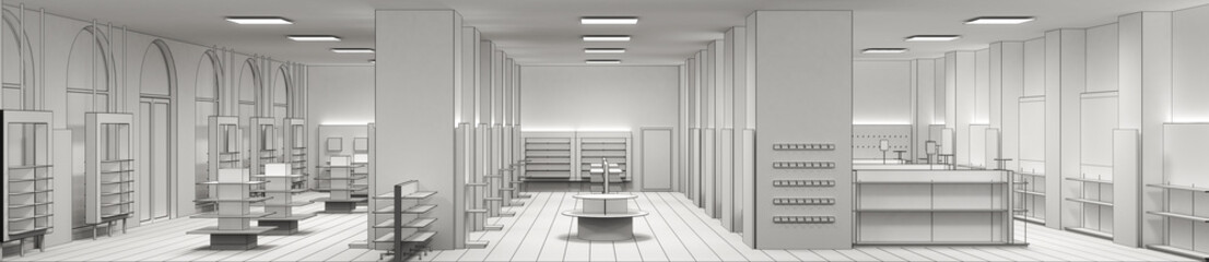 shop, mall, shopping mall, interior visualization, 3D illustration