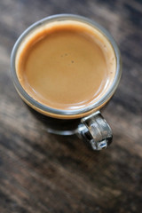 hot coffee on table wood