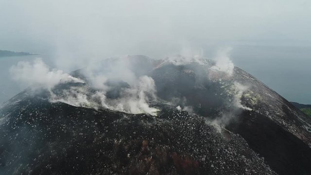 Aerial Footage of Krakatoa (Anak Krakatau) taken Oct 2017 -Static Shot of steaming crater - Raw Footage